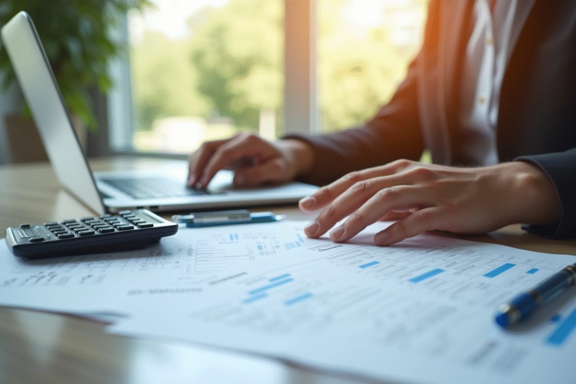 Professionnel indépendant examinant des documents financiers et d'assurance santé
