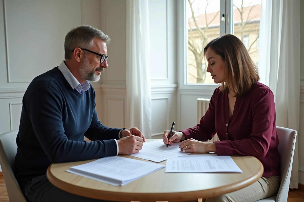 Bailleur et locataire examinant ensemble un contrat de location à Lyon avec encadrement des loyers