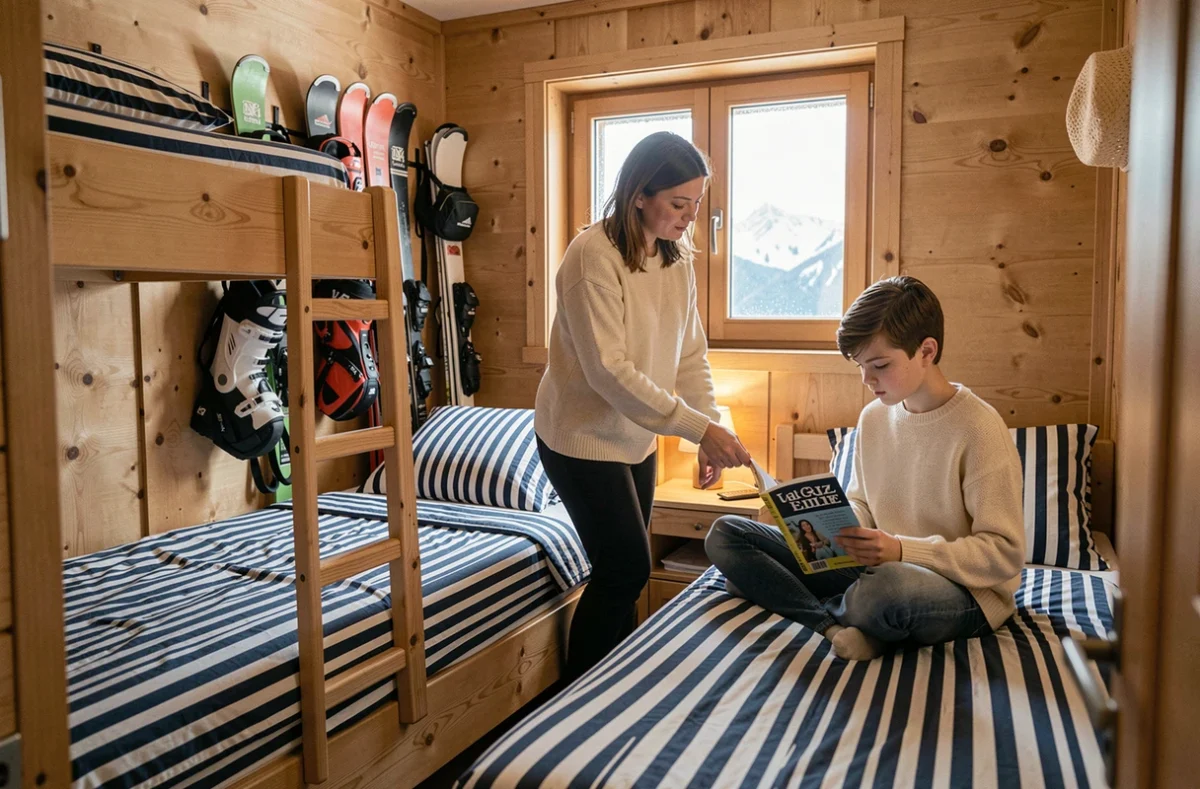 Chambre familiale avec lits superposés dans un appartement de résidence secondaire aux Menuires