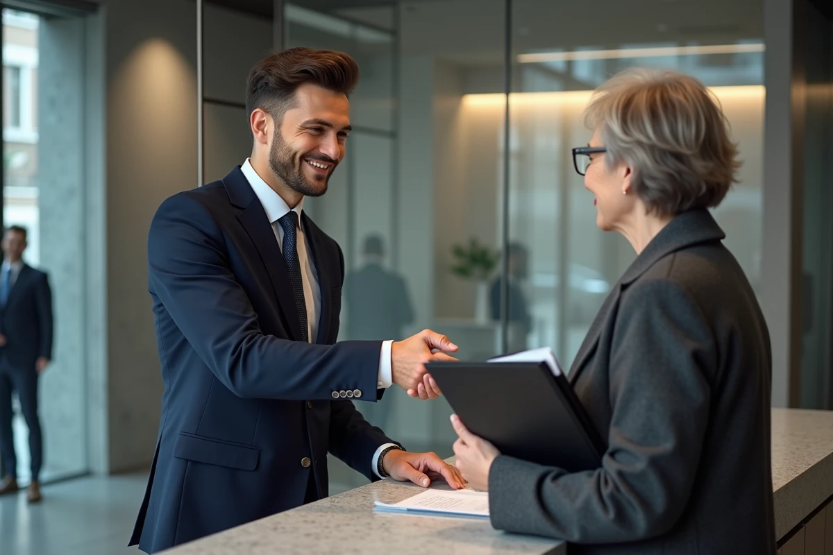Jeune conseiller bancaire serrant la main d