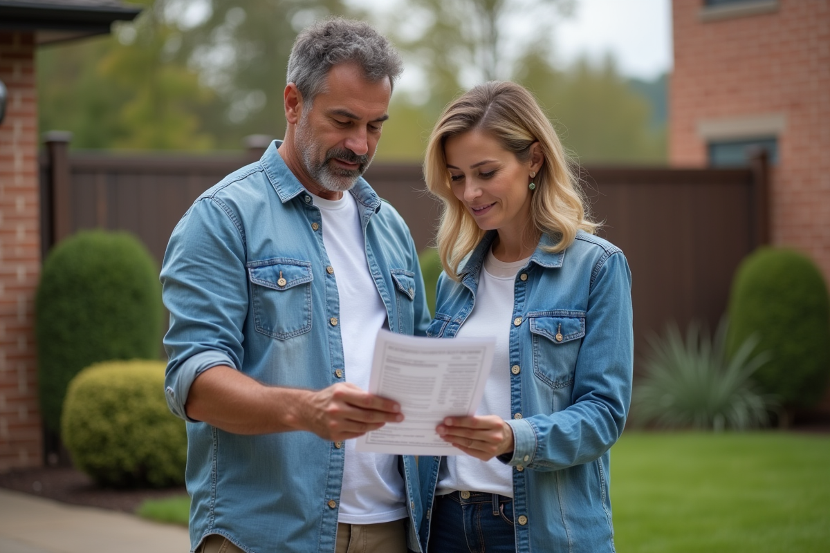 Couple regardant un relevé hypothécaire devant leur maison