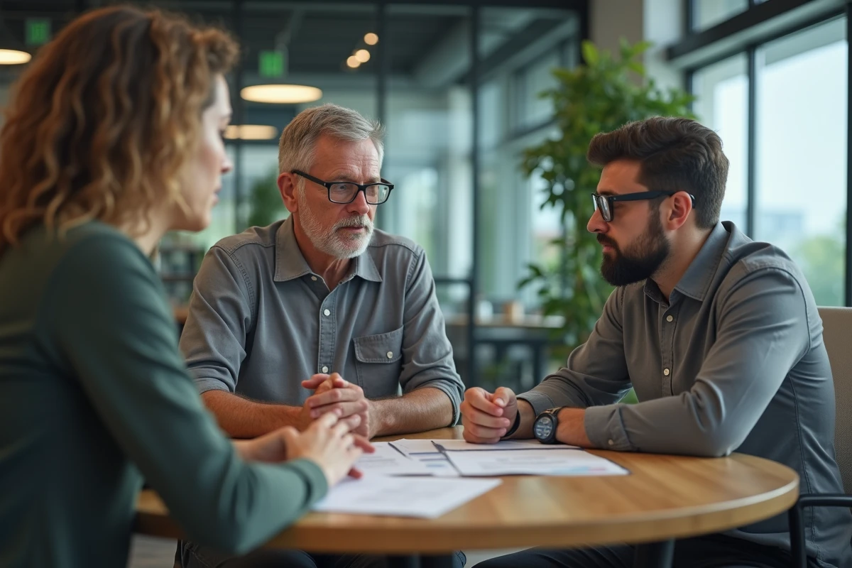 Homme en discussion avec un collègue dans un espace de coworking