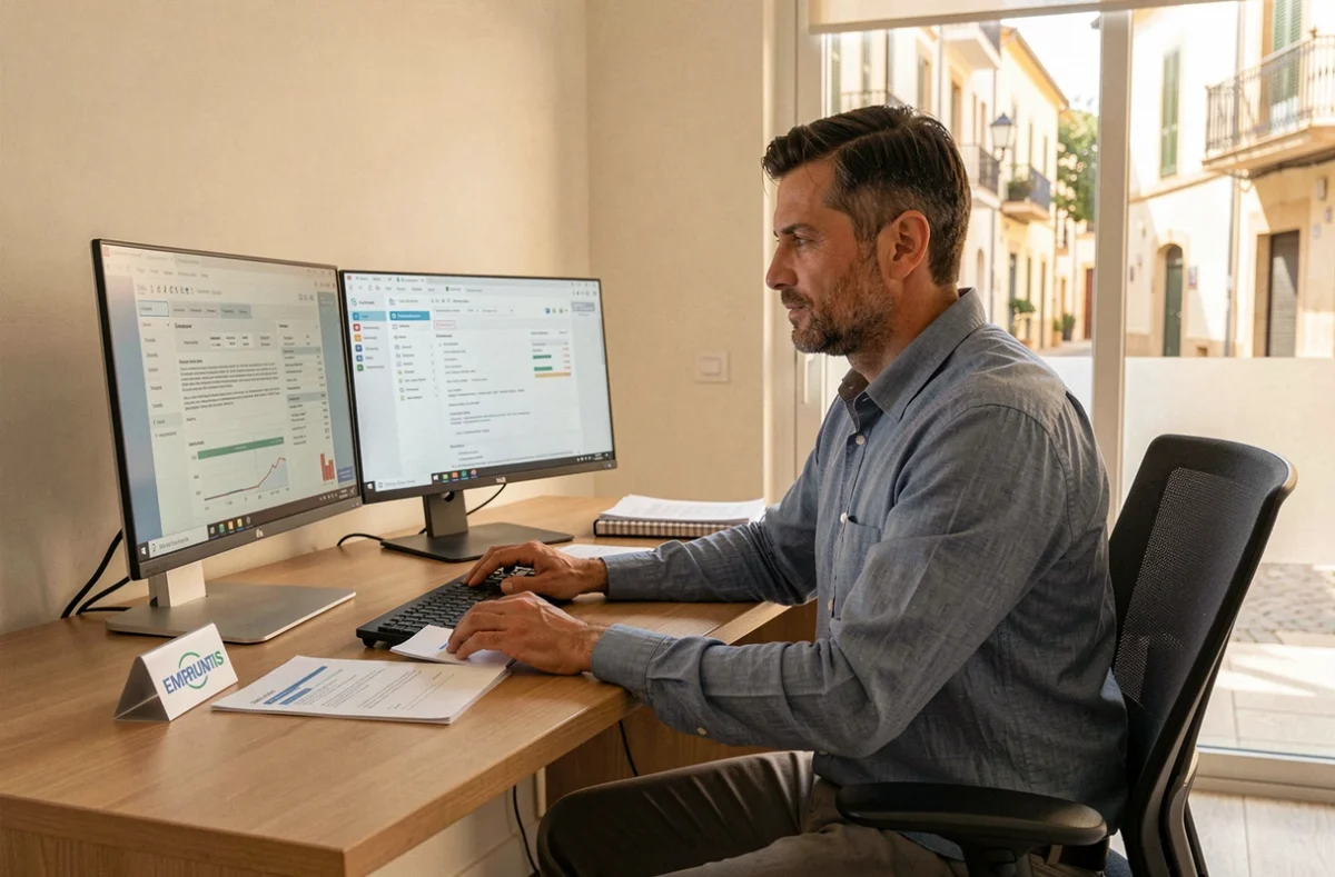 Consultant Empruntis de l'agence de Nîmes analysant un dossier de prêt immobilier sur ordinateur