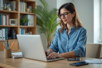 Femme concentrée sur un tableau de gestion de réservations