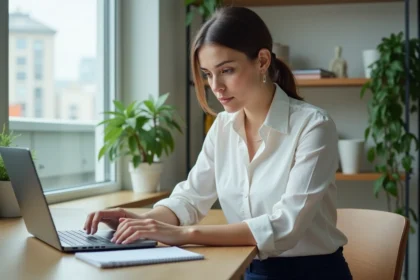 Femme au bureau à domicile travaillant sur son ordinateur