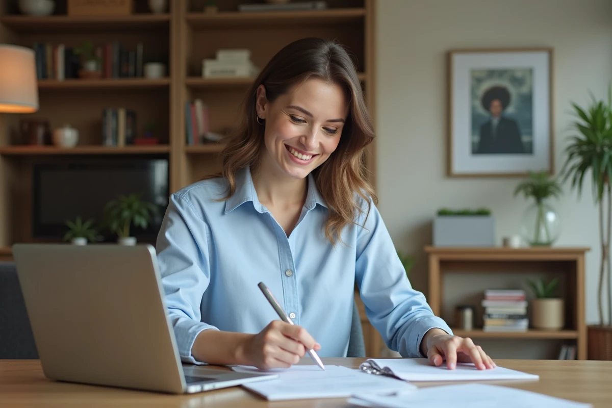 Femme d'affaires souriante dans un intérieur moderne