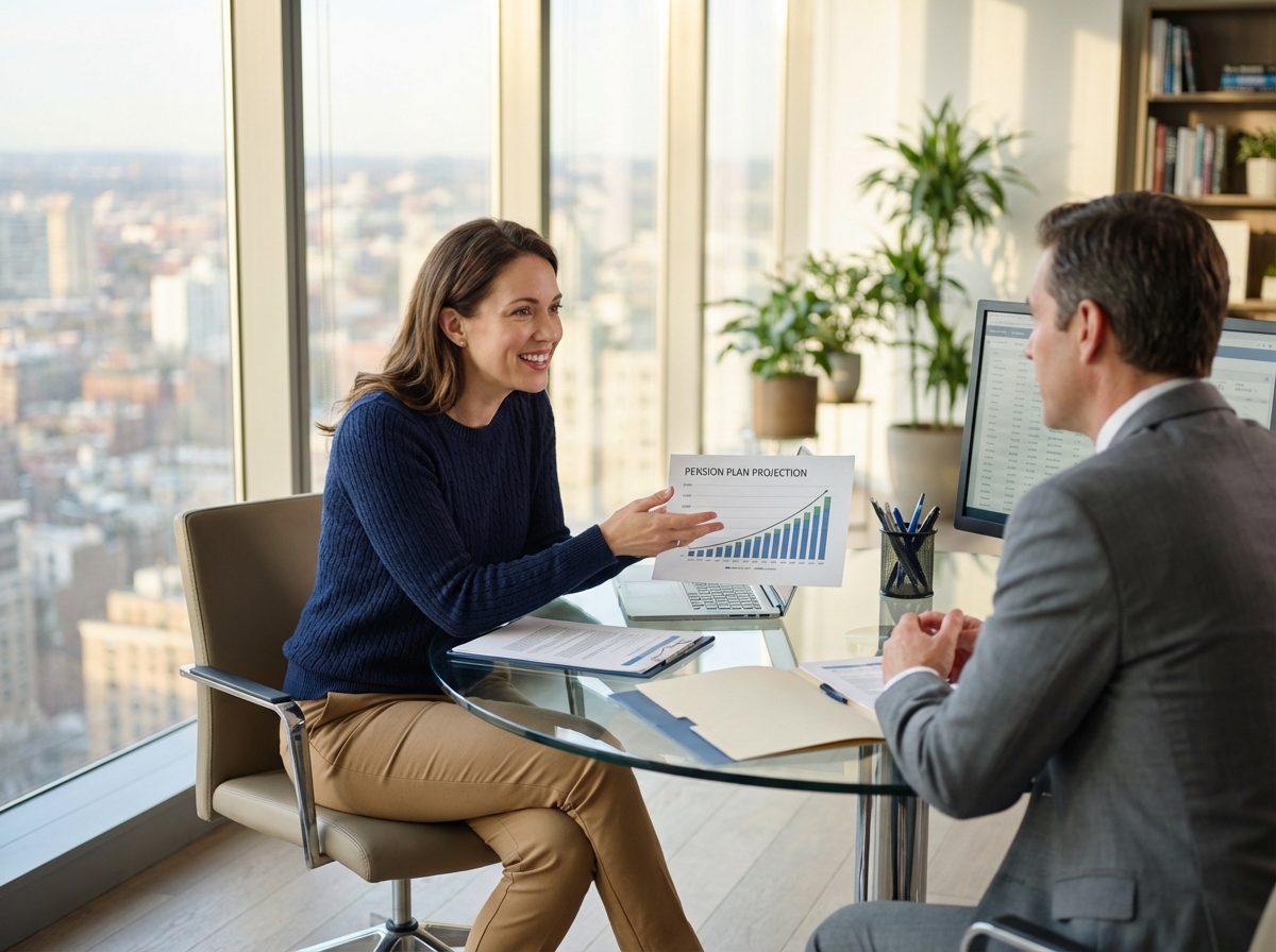 Femme souriante discutant avec un conseiller dans un bureau