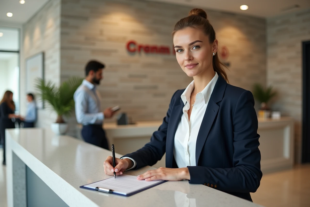 Jeune femme entrepreneure signant un document dans une banque