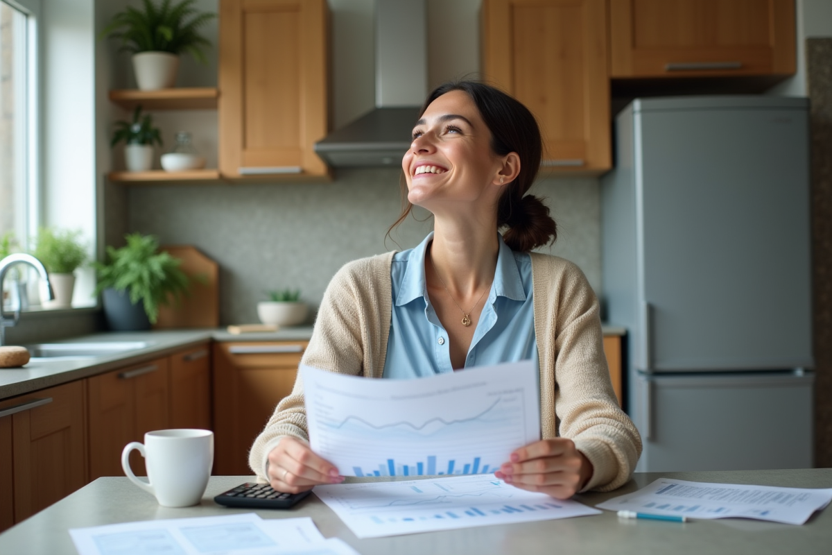 Jeune femme planifiant un prêt immobilier à la maison