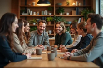 Groupe diversifié autour d'une table conviviale