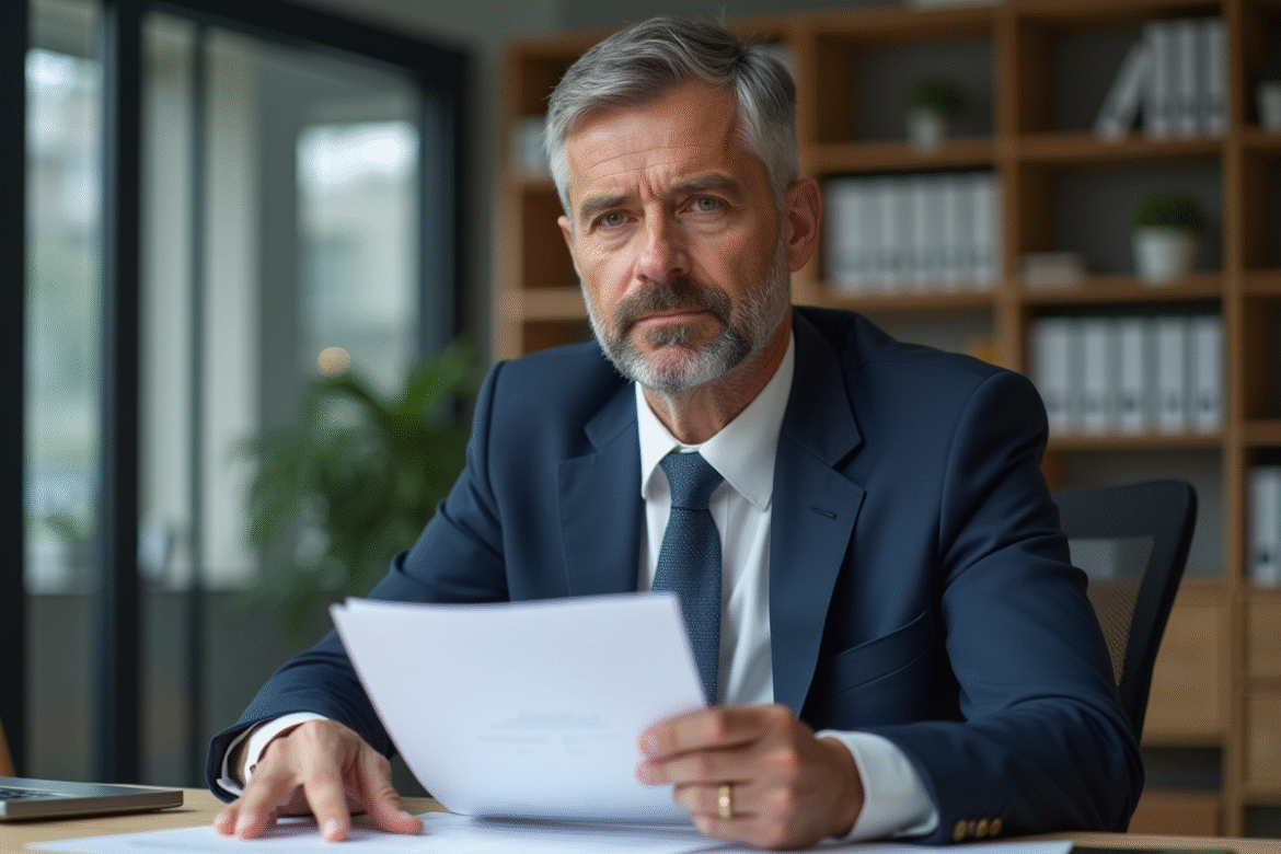 Homme d'affaires en costume bleu dans un bureau moderne