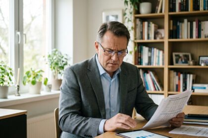 Homme d'affaires en costume dans un bureau lumineux