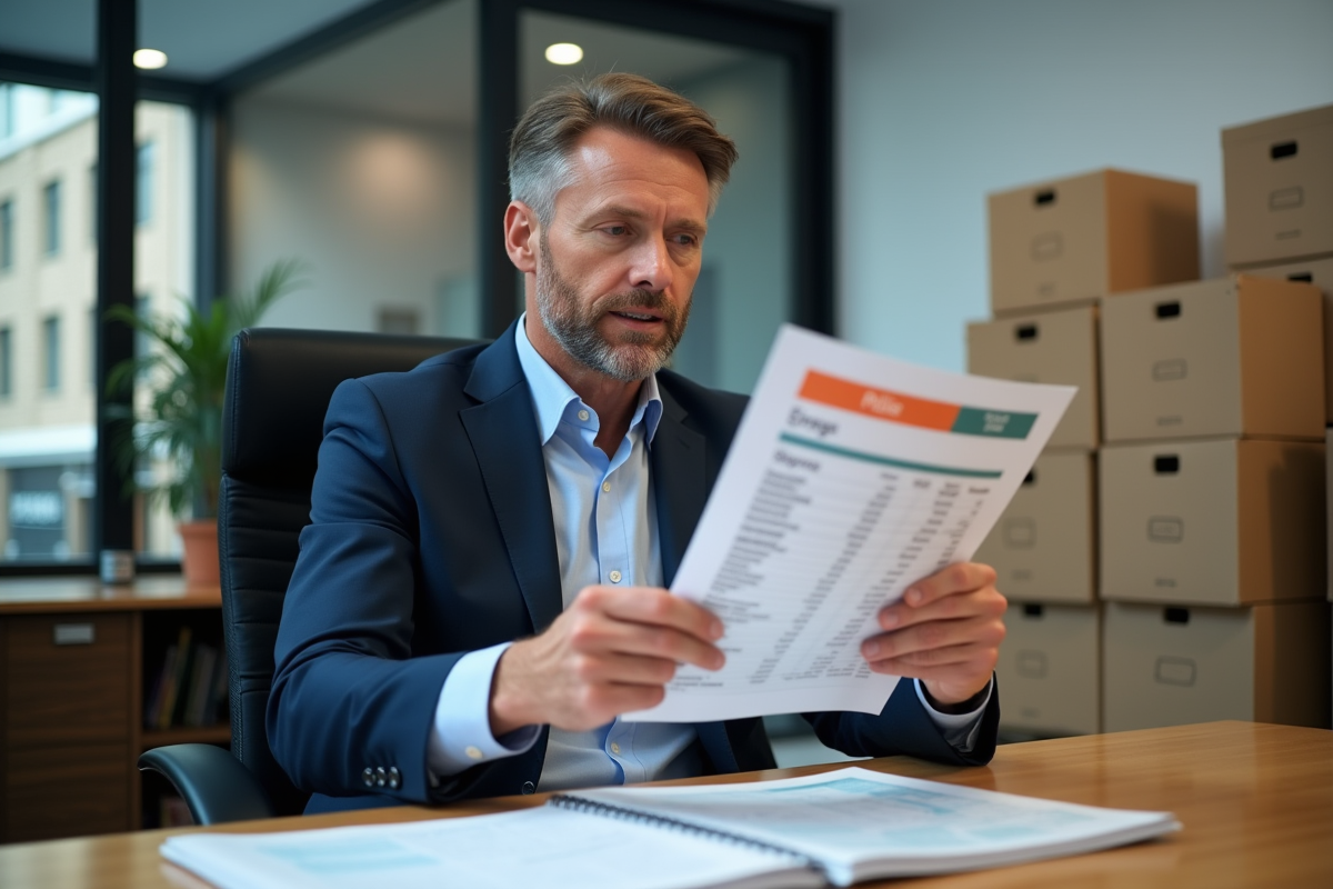 Homme d affaires compare des tableaux de prix dans un bureau