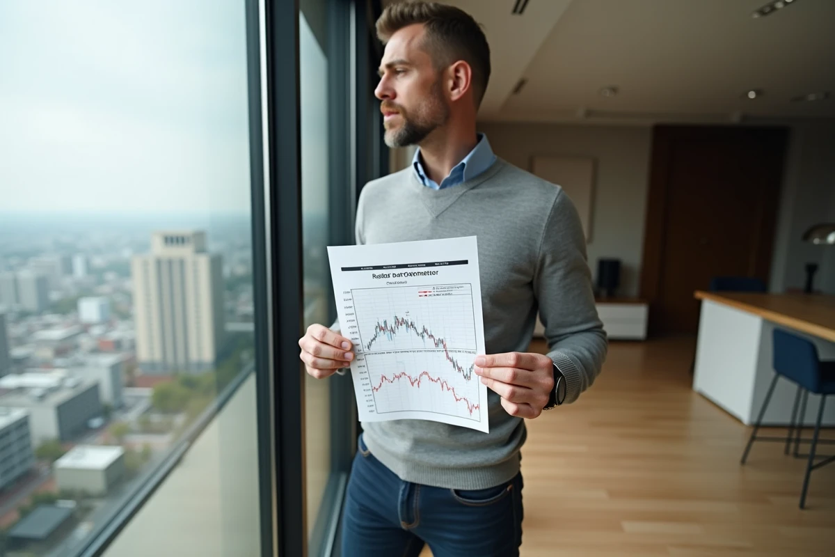 Homme décontracté observant un graphique de taux d