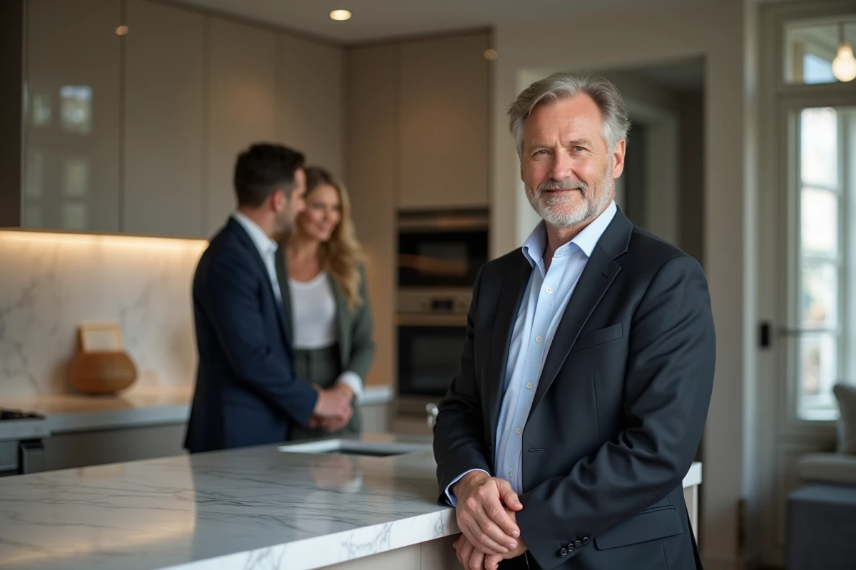 Homme confiant discutant dans une cuisine moderne