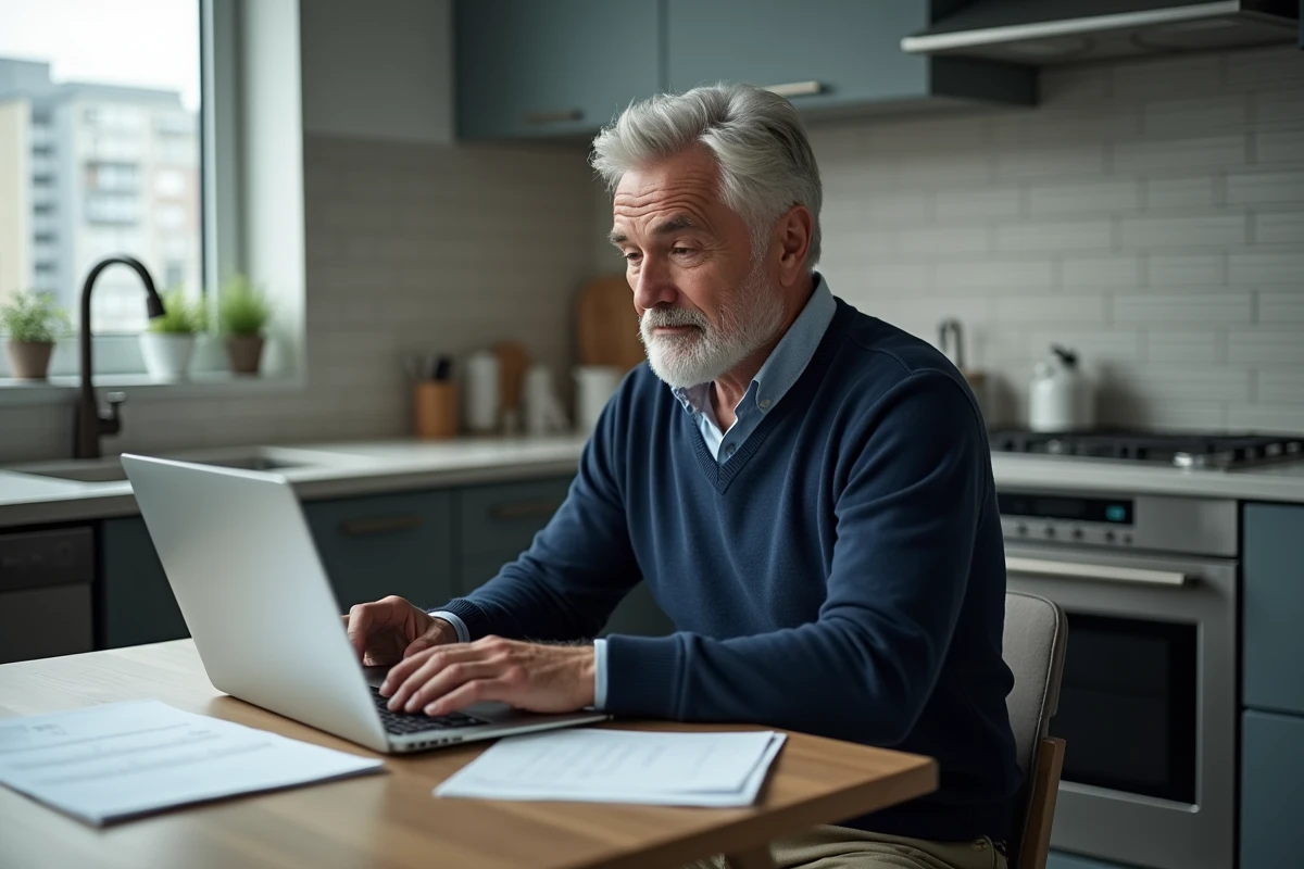 Homme âgé utilisant un ordinateur pour ses factures