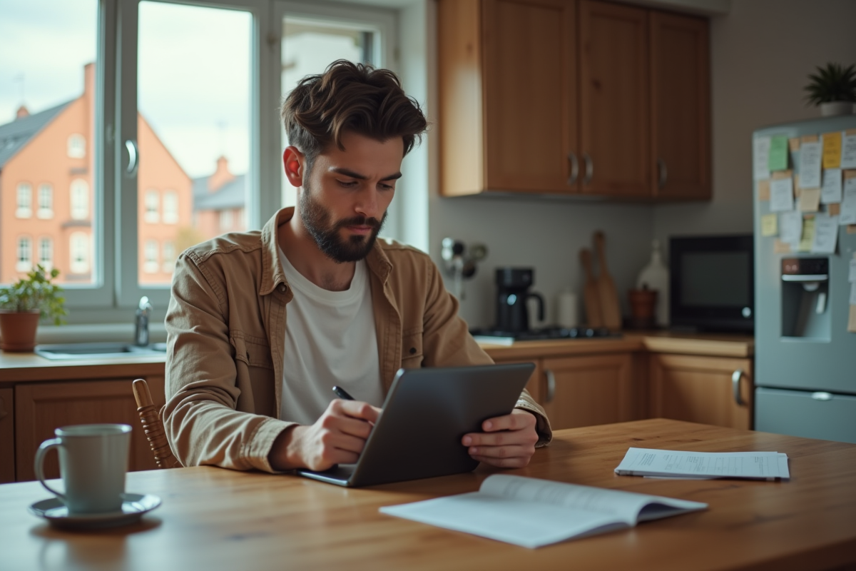 Jeune homme fait un paiement en ligne à la maison