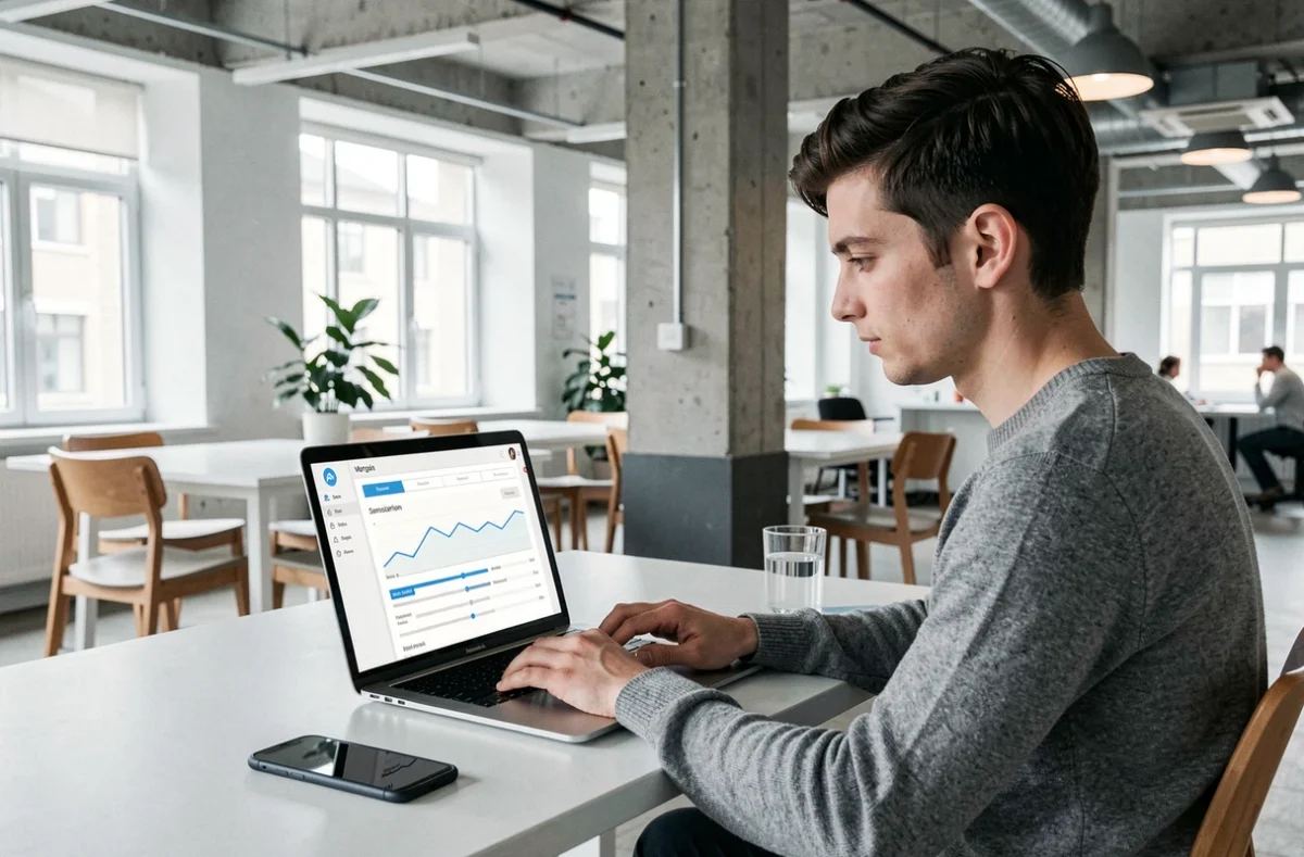 Professionnel utilisant la plateforme en ligne Pretto pour simuler un prêt immobilier