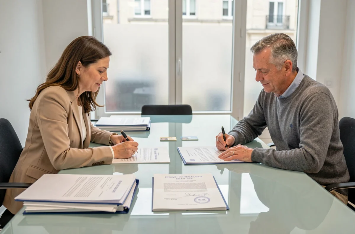 Couple signant un acte de vente d'appartement chez le notaire à Limoges