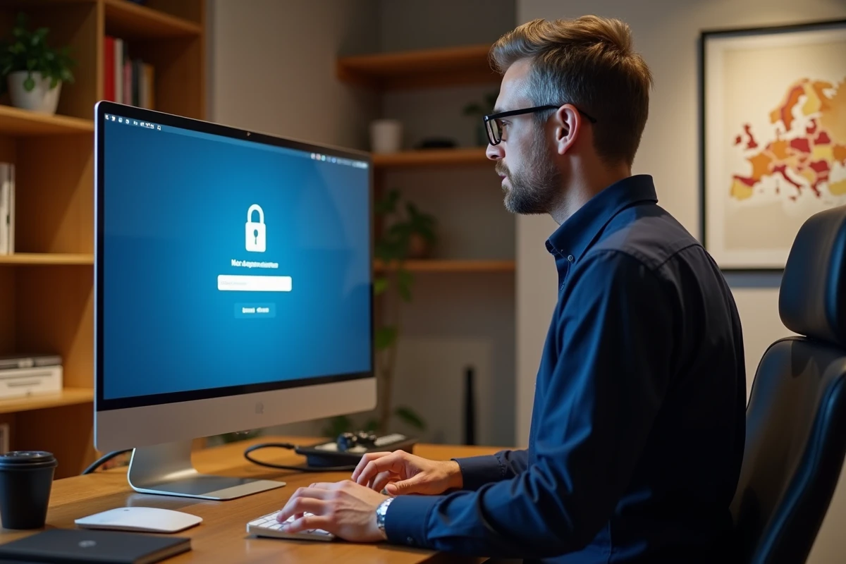 Agent immobilier IAD en télétravail face à un écran affichant une erreur de connexion sur l'intranet avec option mot de passe oublié